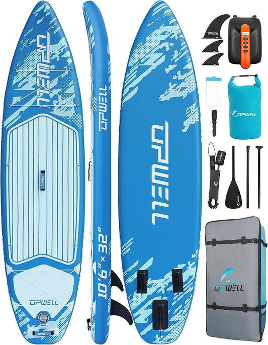 UPWELL 10'6"/11'/11'6" Inflatable Paddle Board, Stand Up Paddlboard for Youth & Adults, Stable Design, Premium SUP Accessories, Backpack, Leash, Hand Pump, Fins