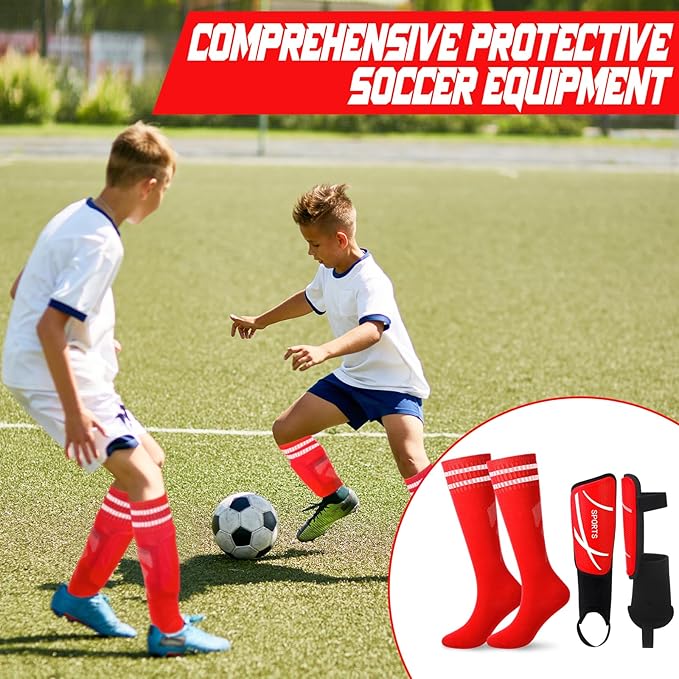 Soccer Shin Guards and Socks Kids Youth Lightweight Soccer Pads Defender with Ankle Protection Ski Shin Guards Football Equipment for Age 4-14 Toddler Boys Girls Teens