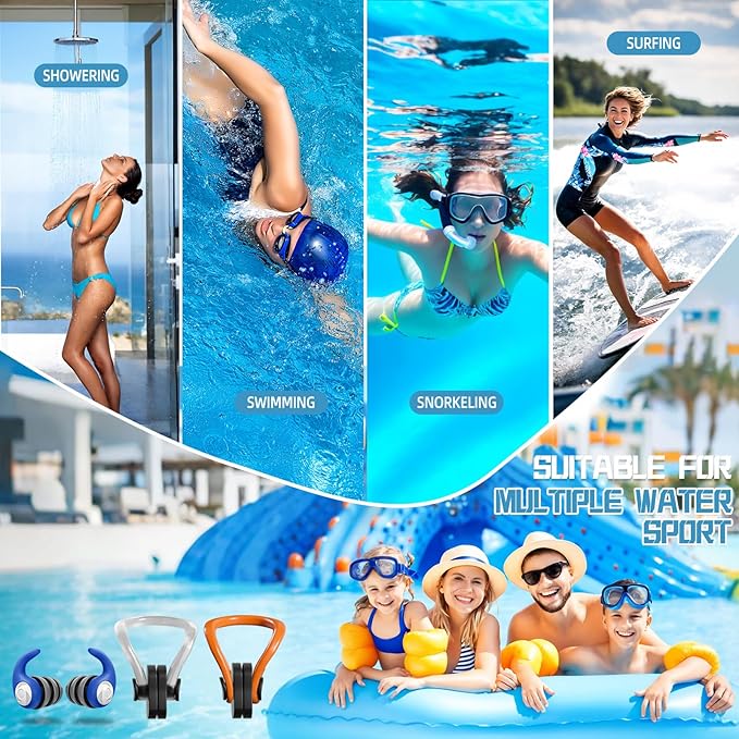 Swimming Nose Clip Ear Plugs - 9 Packs Silicone Swim Nose Plugs with Earplugs for Adult,Waterproof Pool Nose Plug for Diving Surfing and Other Water Sports with Storage Box,Multi-Color