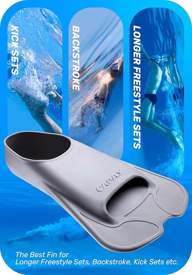 CAPAS Swim Training Fins Comfortable Silicone Lap Swimming Short Blade Floating Flippers with Mesh Bag for Adult Men Women Build Leg Strength