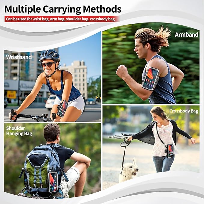 Phone Holder for Running, Walking & Workout, Cell Phone Armband with Carabiner, Clear Crossbody Phone Pouch Purse with Adjustable Lanyard for iPhone and Android - Suitable for Women and Men