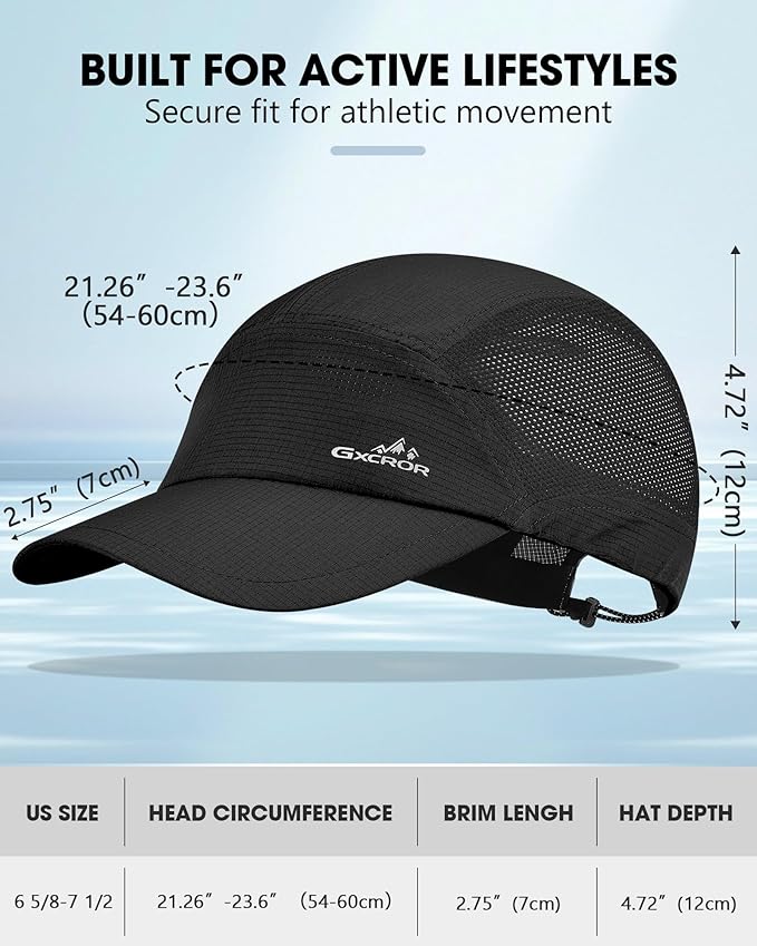 GXCROR Performance Baseball Cap for Men & Women - UPF 50+ Running Hat, Lightweight Quick-Dry Sports Hat for Golf, Hiking, Gym