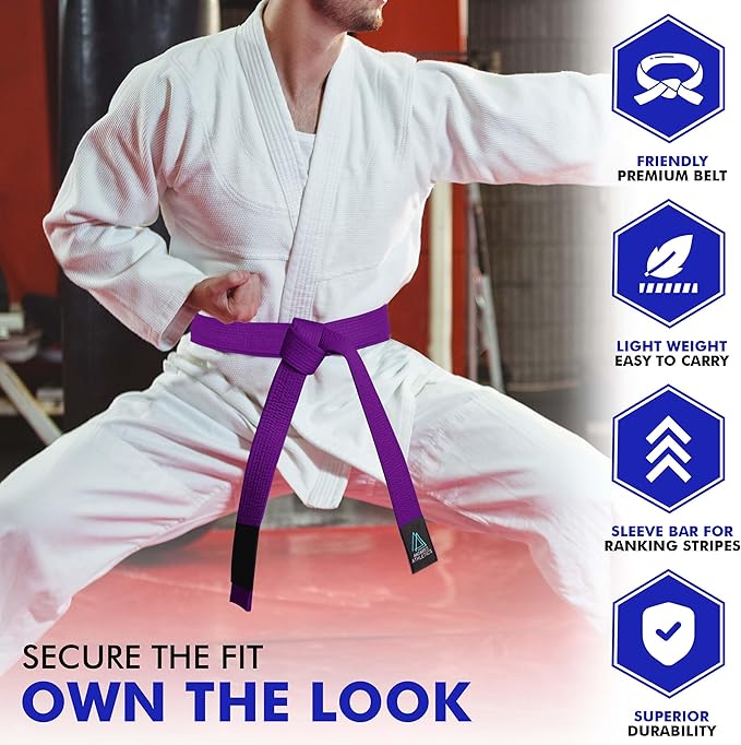 BJJ Belt for Men & Women Brazilian Jiu Jitsu Belt with Ranking Stripes Sleeve Bar Kids Jiu Jitsu Gi Belt