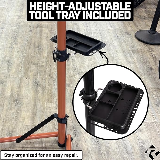 Revere Bike Repair Stand & Storage Bag, Telescoping Arm, Rotating Clamp, Magnetic Tool Tray, and Adjustable Handlebar Rod - Heavy Duty, Sturdy, Adjustable