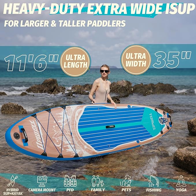 UPWELL 10'6"/11'/11'6" Inflatable Paddle Board, Stand Up Paddlboard for Youth & Adults, Stable Design, Premium SUP Accessories, Backpack, Leash, Hand Pump, Fins
