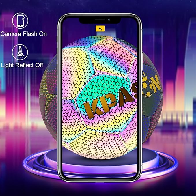 Soccer Ball, Holographic Reflective Glowing Soccer Ball for Men Women Training