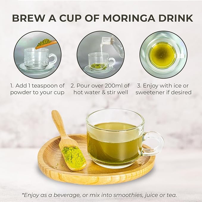 Moringa Leaf Powder - 10.58 oz, 100% Pure & Natural, For Tea, Drinks, Cooking & Skincare, Supports Digestion, Immune, Sleep & Relaxation, Finely Ground, No Sugar, No Caffeine