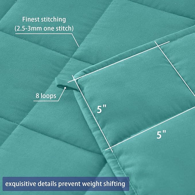 yescool Weighted Blanket for Adults (15 lbs, 48" x 72", Teal) Cooling Heavy Blanket for Sleeping Perfect for 140-160 lbs, Twin Size Breathable Blanket with Premium Glass Bead, Machine Washable