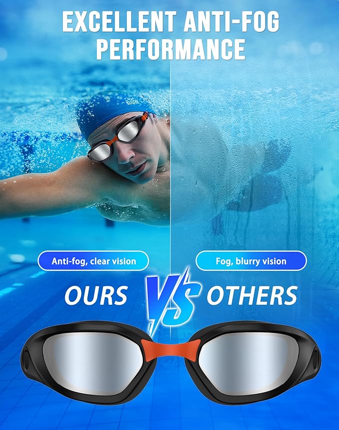 Swim Goggles, Unisex Adult Swimming Goggles Anti Fog Anti UV No Leakage Wide View for Men Women Youth