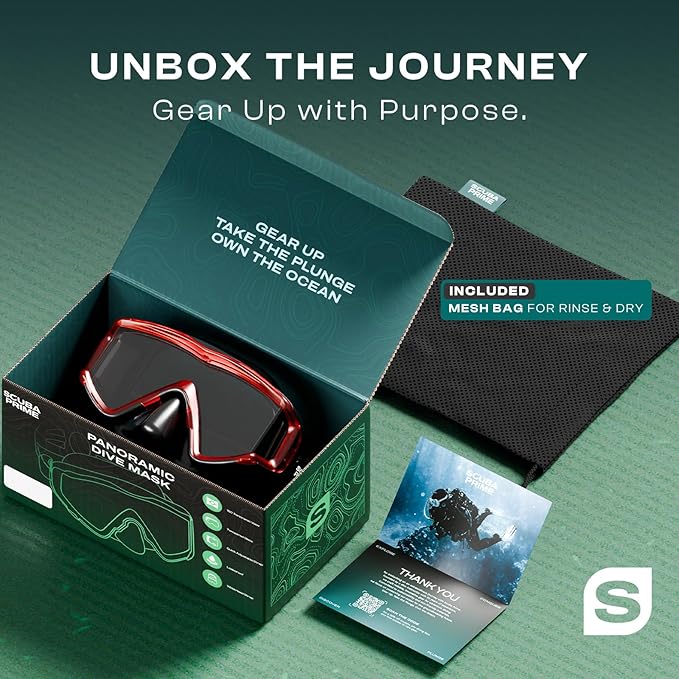 Pano 3 Scuba Diving Mask, Tempered Glass Snorkel Mask Three-Window Scuba Mask No-Leak Dive Mask Silicone Skirt Diving Mask for Snorkeling and Scuba Use