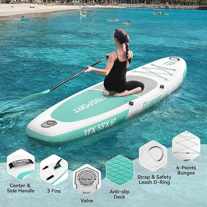 FBSPORT 11FT Premium Inflatable Stand Up Paddle Board with Electric Pump, Yoga Board with SUP Accessories & Carry Bag | Wide Stance, Surf Control, Non-Slip Deck, Leash and Paddle for Youth & Adult