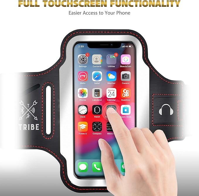 TRIBE Running Phone Holder Armband. iPhone & Galaxy Cell Phone Sports Arm Bands for Women, Men, Runners, Jogging, Walking, Exercise & Gym Workout. Fits All Smartphones. Adjustable Strap, CC/Key Pocket