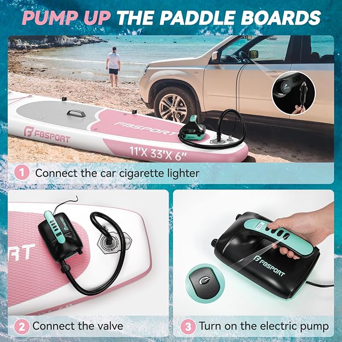 FBSPORT 11FT Premium Inflatable Stand Up Paddle Board with Electric Pump, Yoga Board with SUP Accessories & Carry Bag | Wide Stance, Surf Control, Non-Slip Deck, Leash and Paddle for Youth & Adult