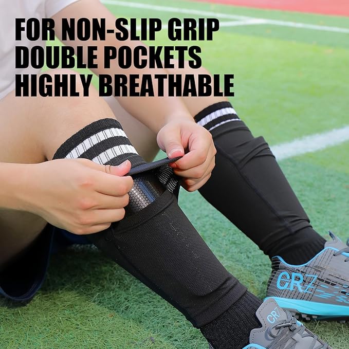 Soccer Shin Guards for Kids Youth Adults - Shin Pads and Sleeves Set with Optimized Insert Pocket for Boys Girls Men Women for Football Games - Protective Soccer Equipment(3 in 1)