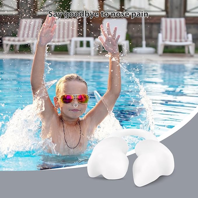 Nose Plugs for Swimming for Kids(Age 4-7),Painless Nose Clip for Swimming, Ensure Comfort and Safety in The Water (White, Small)