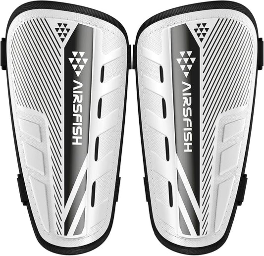 Shin Guards Soccer Kids Youth, CE Certified Airsfish Shin Guard Protection Gear for 2-18 Years Old Boys Girls Teenagers High Impact Resistant Breathable Comfortable 1 Pair 4 Sizes