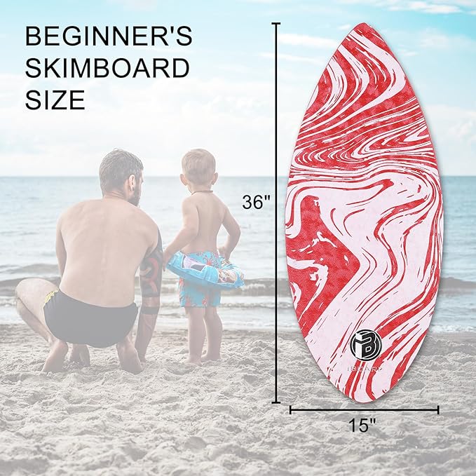 36” Skipper Skimboard with High Gloss Coat Wooden Skim Boards for Beginners, Teenagers and Adults Beach Skimboard 3 Color Traction Pad to Choose