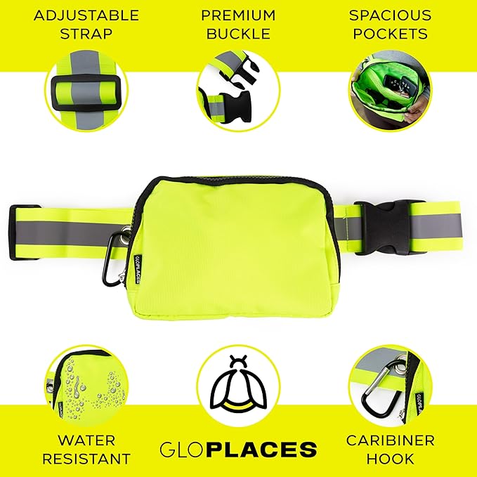 Reflective Belt Bag Night Sash for Night Safety - High Visibility Hip Bag Waist Pack with Large Storage Pouch - Adjustable Night Fanny Pack for Dog Walking, Hiking, Biking