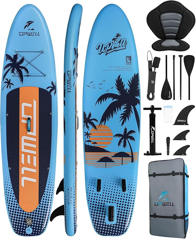 UPWELL 10'6"/11'/11'6" Inflatable Paddle Board, Stand Up Paddlboard for Youth & Adults, Stable Design, Premium SUP Accessories, Backpack, Leash, Hand Pump, Fins