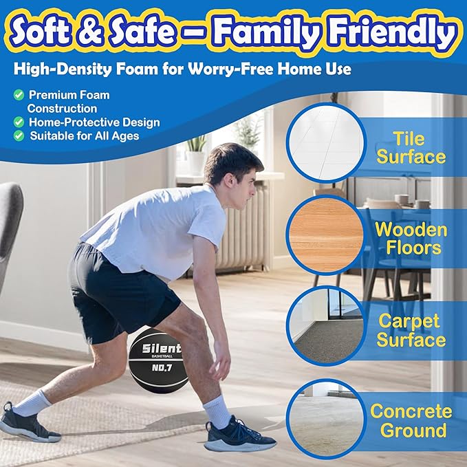 2025 Upgraded Silent Basketball Size 7 - Indoor Noiseless Airless Foam Basketball, Quiet Dribble Dream Training Ball with Soft Soundless Bounce-Pink