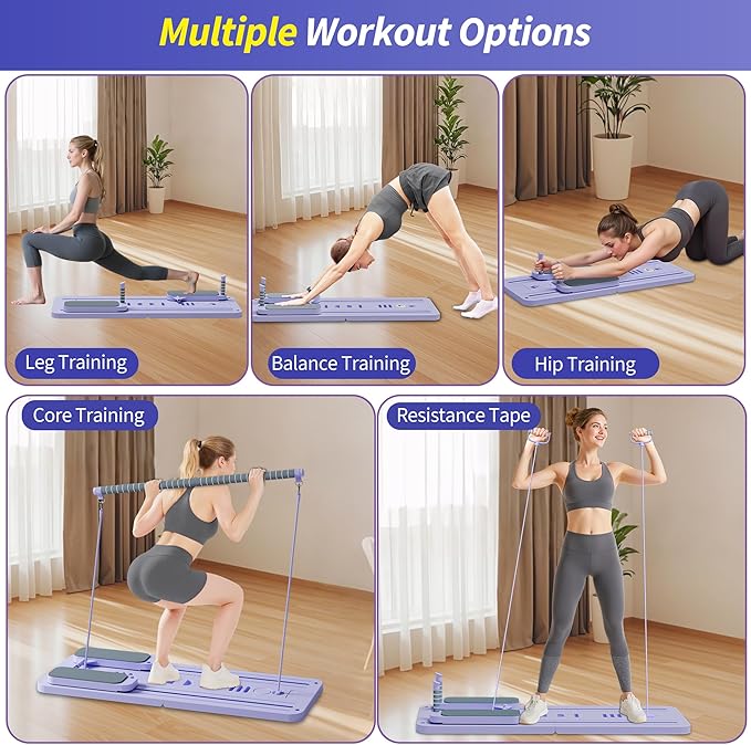 Pilates Reformer Set, ESBANY Pilates Board with Phone Holder, Multi-Purpose Foldable Pilates Reformer Machine, Portable Home Pilates Slider Board Equipment for Home Workout, Fitness, Exercise, Abs