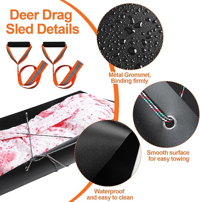 2 Pcs Deer Drag Sleds Deer Sled Game Hauler with 2 Pcs Heavy Duty Drag Strap for Duck Hunting Ice Fishing Accessories Rope Pulling Harness for Hunting Gift