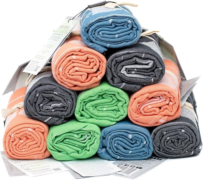 Mosobam 4pc Soft Fouta Peshtemal 35X70, Green-Navy-Charcoal-Coral, Fall Cacala Fleece Blankets, Luxury Sarong, Hamam Towel, Lightweight Outdoor Picnic Blanket Throw, Viscose Made from Bamboo