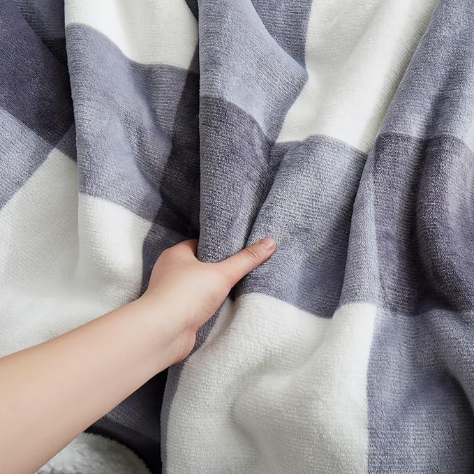 PU MEI Sherpa Blanket Fleece Throw Blanket Twin Plaid Thick Bed Blanket, Soft Warm Cozy Grey Checkered Throw Blanket 60"*80"