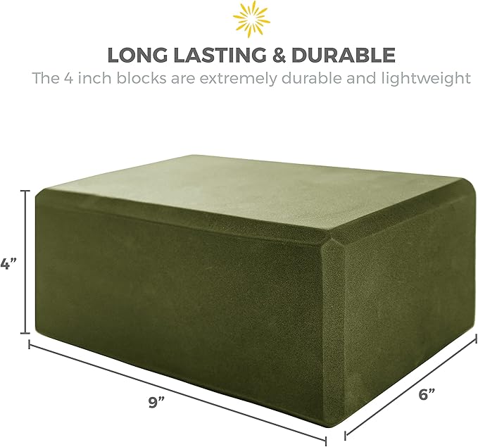 Sunshine Yoga 4" Yoga Block, 10 Pack Bulk EVA Foam Yoga Blocks, Firm and Supportive Yoga Brick, Balance Foam for Stretching, Pilates, and Workout, 4" x 6" x 9"