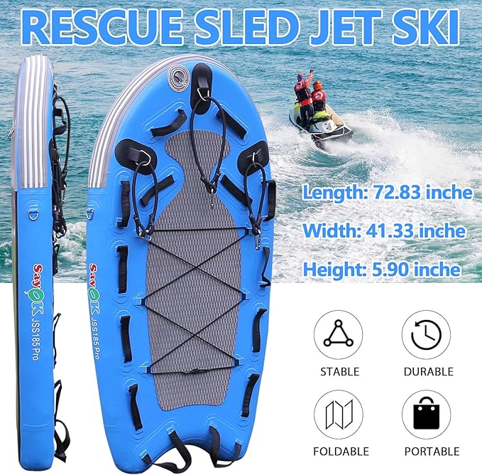SAYOK Large Inflatable Sled Water Floating Mat Jet Ski Sled Board for Professional Emergency Rescue, Big Wave Surfing