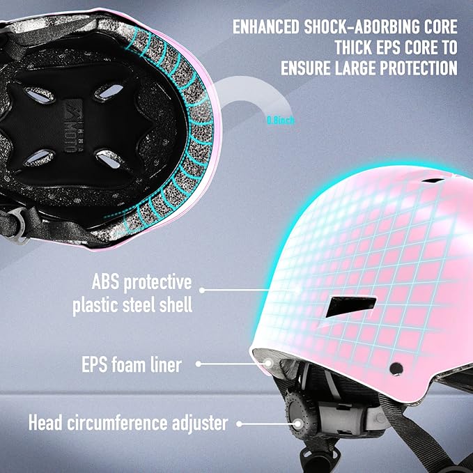 Skateboard Helmet for Adults - Adjustable Certified Safety Adults Helmet for Skateboarding Bike Bicycle Scooter Cycling Skate Skating Multisport Helmets for Women Men Boys Girls Kids Youth