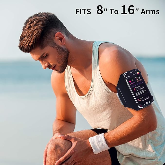 Detachable & 360° Rotatable Running Armband -with Reflective Strap Zipper Pocket & Earphone Bag for iPhone 16 15 14 Pro Max Plus Samsung Galaxy – Workout Exercise Phone Holder with Card Key Slot