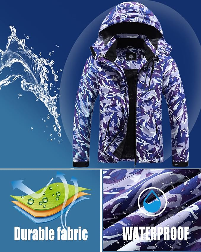 MOERDENG Women's Waterproof Ski Jacket Warm Winter Coat Outdoor Windbreaker Hiking Snowboarding Jacket