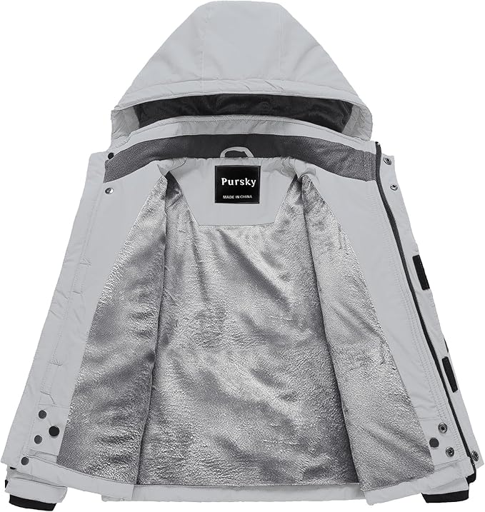 Pursky Boy's Waterproof Ski Jacket Kids Winter Snow Coats Fleece Raincoats Parka