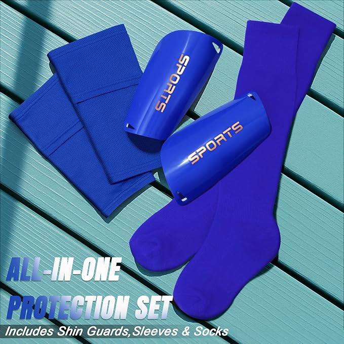 XZQTIVE Soccer Shin Guards with Shin Sleeves and Soccer Socks, Football Shin Pads Set for Kids Youth and Adult