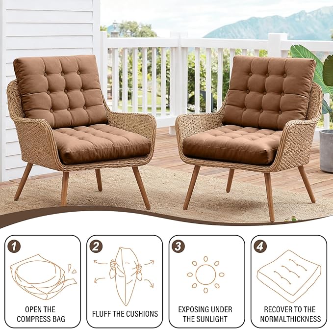 Tiita Meditation Floor Pillows, 22 Inch Square Floor Cushions for Adults, Thicken Tufted Seat Pad Set of 2, Large Floor Cushion for Yoga Garden Living Room Balcony Office Tatami, Coffee