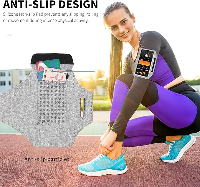 Running Armband with Earphone Bag Cell Phone Armband for iPhone 16 15 Pro 14 Plus 13 11 XR XS, Galaxy S24/S10 Water Resistant Sports Phone Holder Case & Zipper Slot Car Key Holder for 6.7 inch Phone