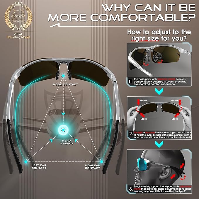 ATTCL Men's Sports Polarized Sunglasses Men for Driving running Fishing Golf - UV Protection Sun glasses Metal Frame