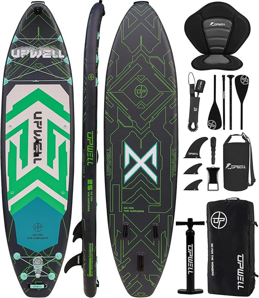 UPWELL 11'6"×35" Extra Wide Inflatable Paddle Board, Stand Up Paddle Board for Youth & Adults, Stable Design, Premium SUP Accessories, 120L Backpack, 10L Dry Bag, Paddle, Leash, Hand Pump, US Fins