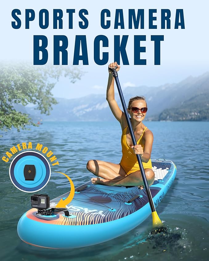 YASKA Inflatable Stand Up Paddle Board - 11ft Extra Wide Paddleboard with Premium SUP Board Accessories,Camera Mount,Non-Slip EVA Deck,5 Handles,Youth/Adult