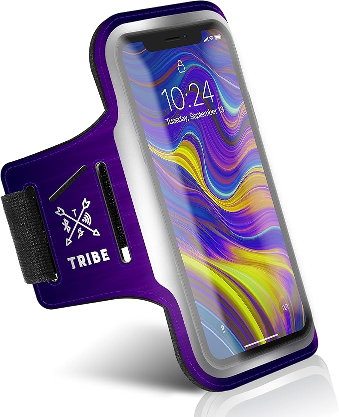 TRIBE Running Phone Holder Armband. iPhone & Galaxy Cell Phone Sports Arm Bands for Women, Men, Runners, Jogging, Walking, Exercise & Gym Workout. Fits All Smartphones. Adjustable Strap, CC/Key Pocket