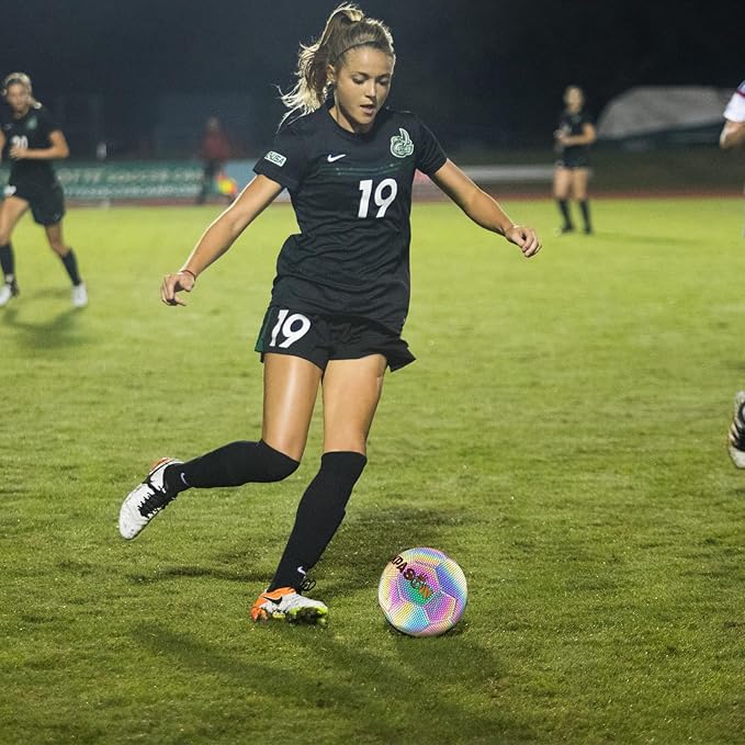 Soccer Ball, Holographic Reflective Glowing Soccer Ball for Men Women Training