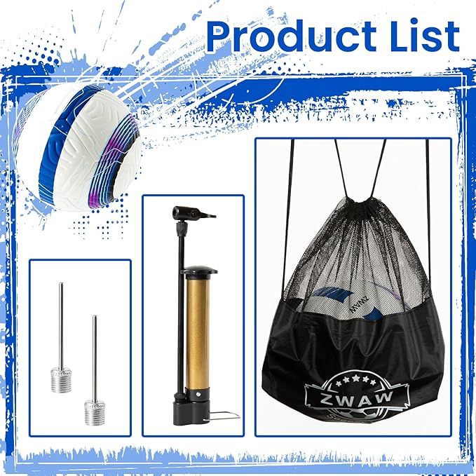 Official Match Soccer Ball Size 5 – Waterproof PU Leather, Includes Pump & Needles, Mesh Storage Bag for Easy Carry