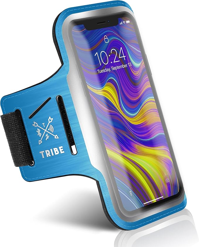 TRIBE Running Phone Holder Armband. iPhone & Galaxy Cell Phone Sports Arm Bands for Women, Men, Runners, Jogging, Walking, Exercise & Gym Workout. Fits All Smartphones. Adjustable Strap, CC/Key Pocket
