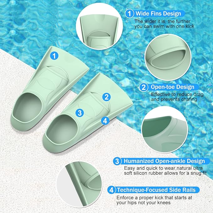 Gintenco Swim Fins, Kids Swim Training Fins for Lap Swimming, Travel Size Flippers with Mesh Bag, Silicone Swimming Fins for Kids Teens Adults Women Men