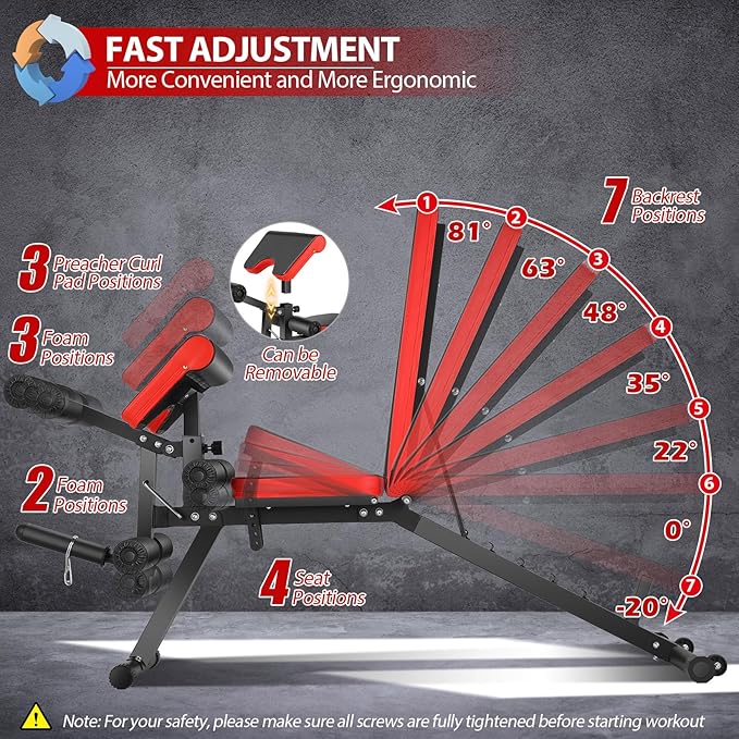 OPPSDECOR Adjustable Weight Bench with Leg Extension, Leg Curl - 800 LBS Heavy Duty Workout Bench for Home Gym - Preacher Curl, Flat, Incline, Decline Sit Up - Full Body Workout