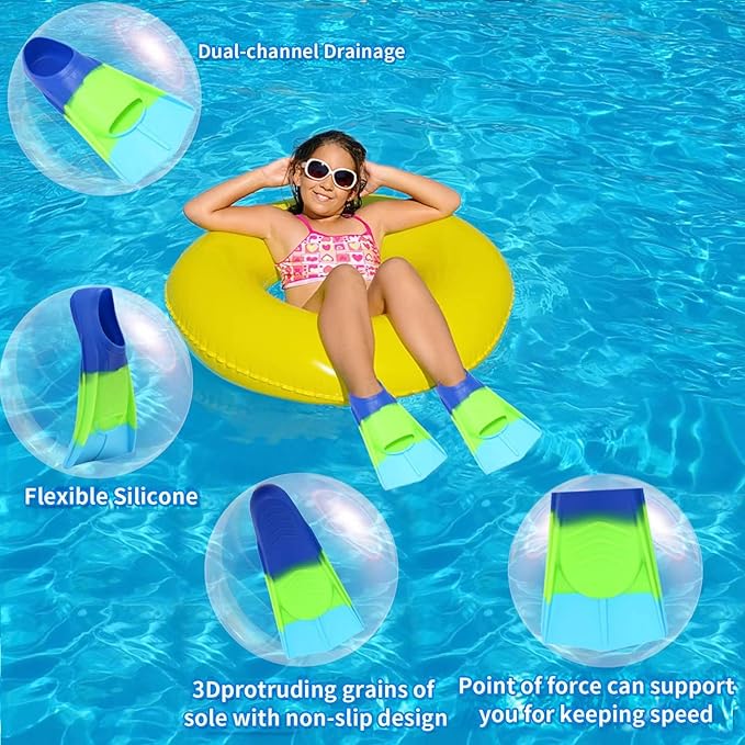 Kids Swim Fins,Short Comfortable Flippers for Lap Swimming and Training for Child,Girls,Boys,Beginners