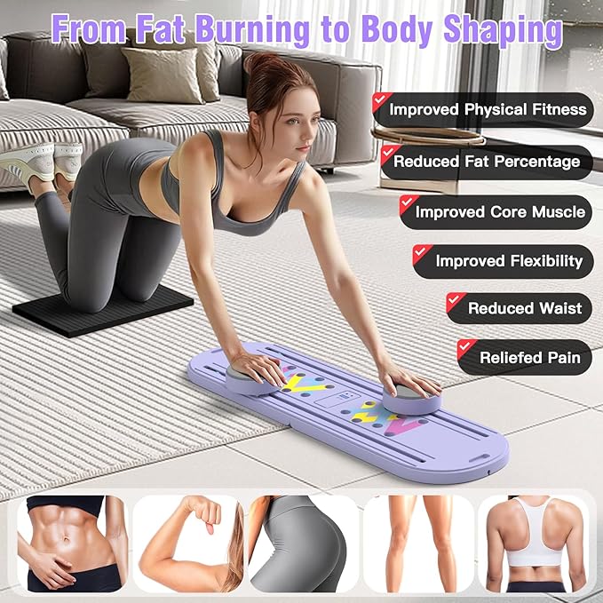 Pilates Reformer Board, 6 in 1 Portable & Foldable Pilates Reformer Set with Resistance Bands, Pilates Board for Home Workout, Multifunctional Abdominal Board