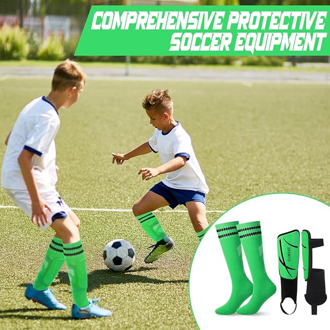 Soccer Shin Guards and Socks Kids Youth Lightweight Soccer Pads Defender with Ankle Protection Ski Shin Guards Football Equipment for Age 4-14 Toddler Boys Girls Teens