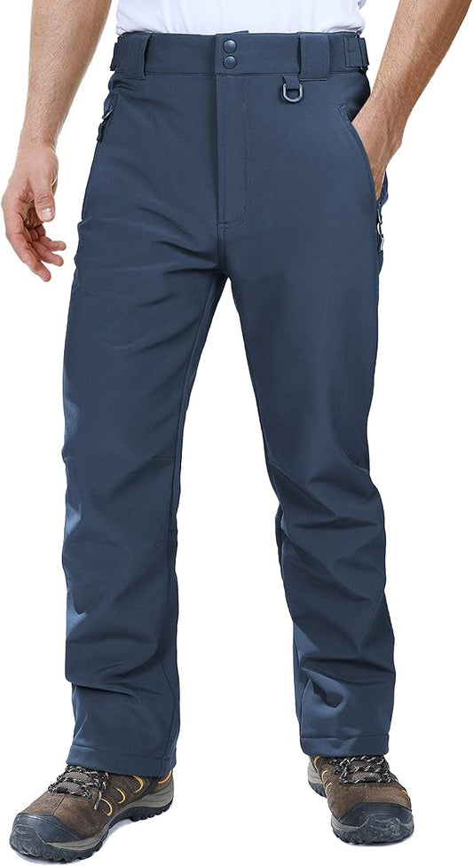 Outdoor Ventures Men's Lite Waterproof Windproof Fleece Lined Warm Hiking Ski Snow Pants Expandable-Waist